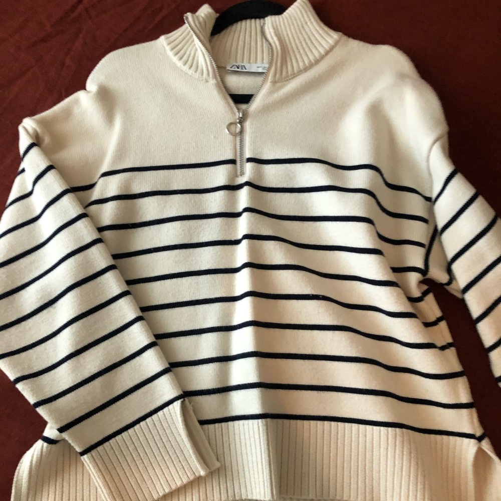 Zara black and cream striped knit sweater